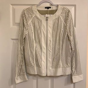 Dolce Cabo Fenestrated White Leather Jacket. Size L.